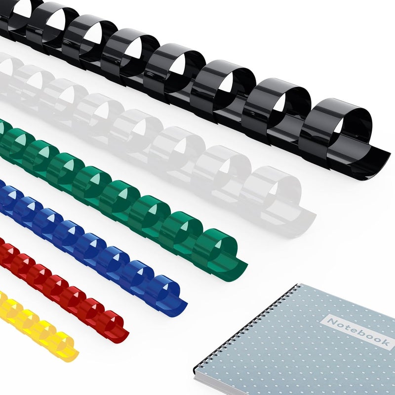 Makeasy 150 Pack Multi-Size Multi-Color 19-Ring Comb Binding Spines for LTR, 1/4", 5/16", 3/8", 1/2", 5/8", 3/4", Pack of 150 - Image 1